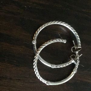 David Yurman sterling hoops with pave diamonds